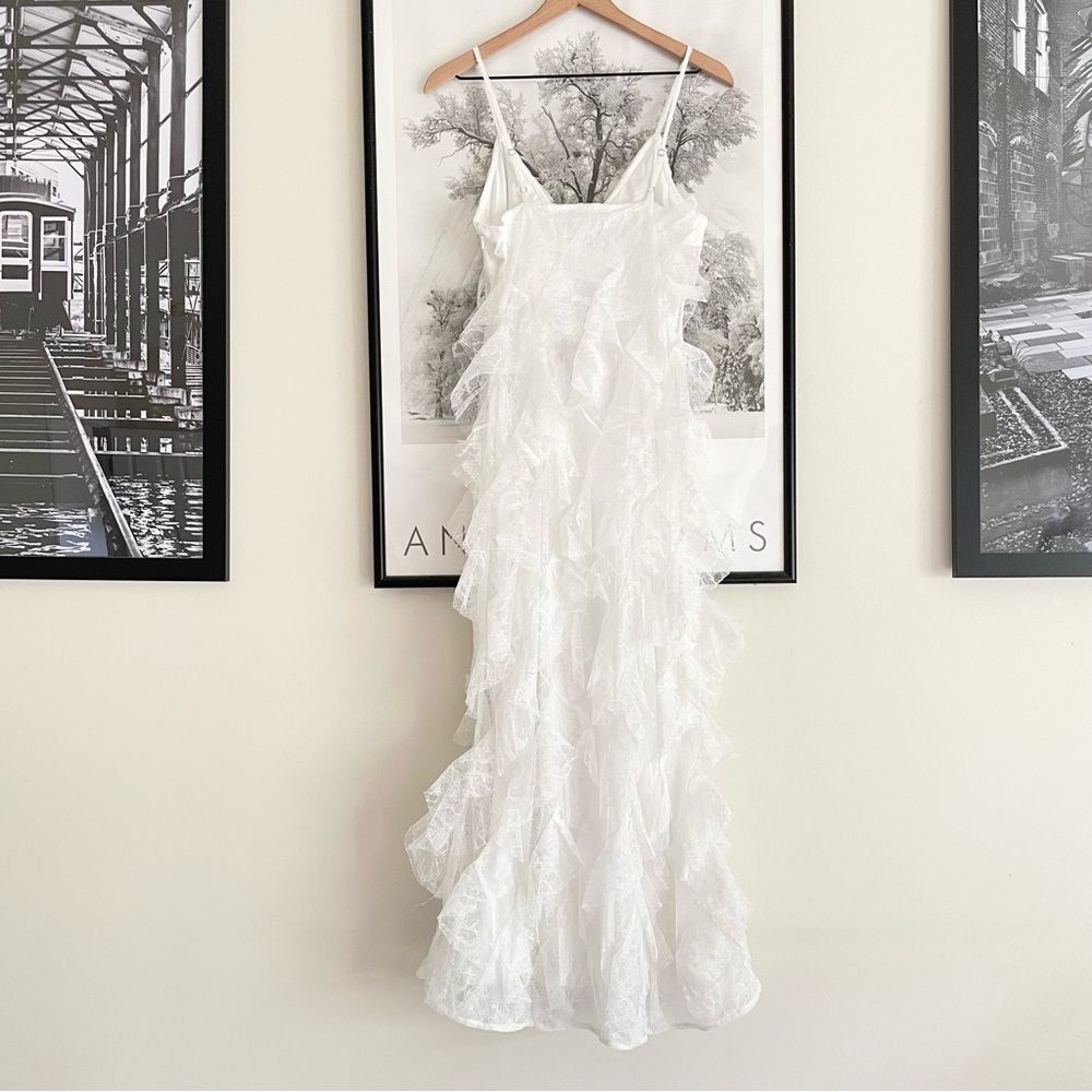 BHLDN Jia Bias-Cut Lace Ruffled V-Neck Gown White Bridal Slip Dress NWT 6 - Picture 5 of 16